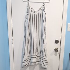 Terzo Millennio Italy Linen Striped Midi Dress Navy White Nautical Size Medium